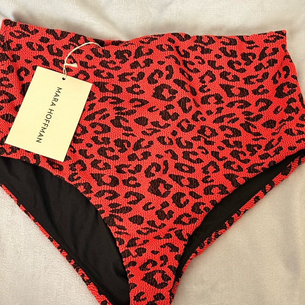 Mara Hoffman Red and Black High-Waist Bikini Bottom (NWT)